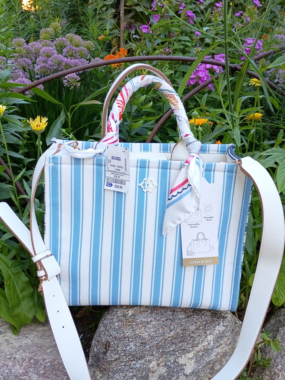 Nanette Lepore Two-Way Striped Tote with Scarf - Picture 1 of 11